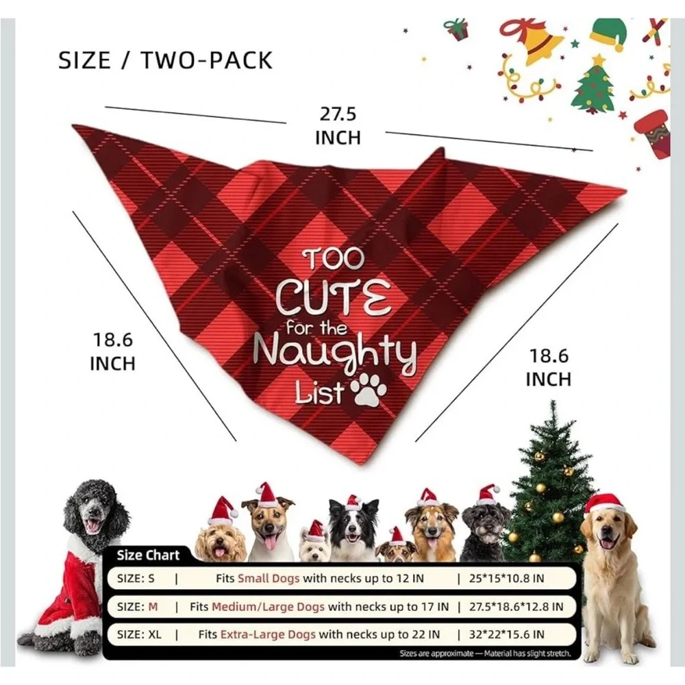 Set Of 2 Christmas Bandana For Medium To Large Dog Pet Christmas Plaid Scarfs